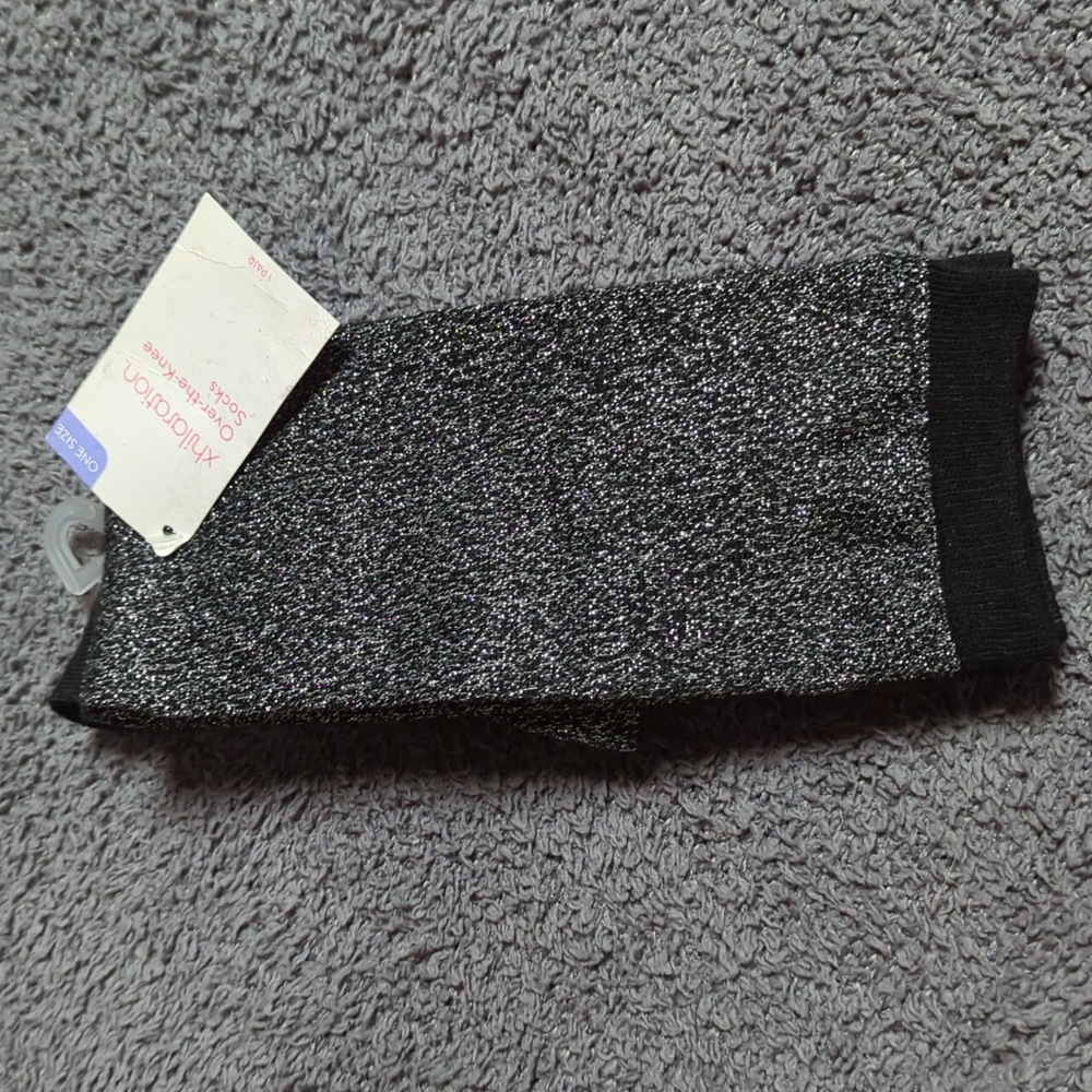 Black & Metallic Over-the-Knee Socks
